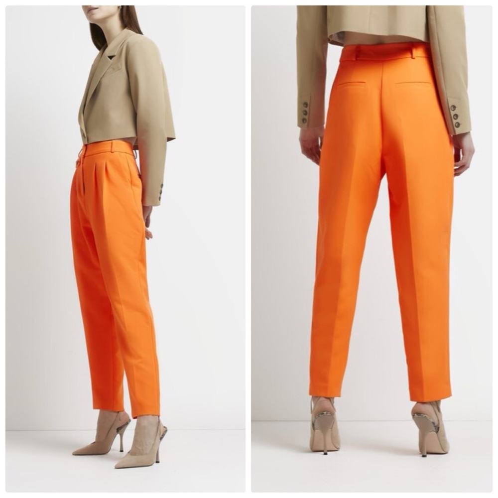 River Island pleated tapered leg pants in orange - 16